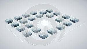 Artificial intelligence data architecture concept with connected digital blocks and smart systems